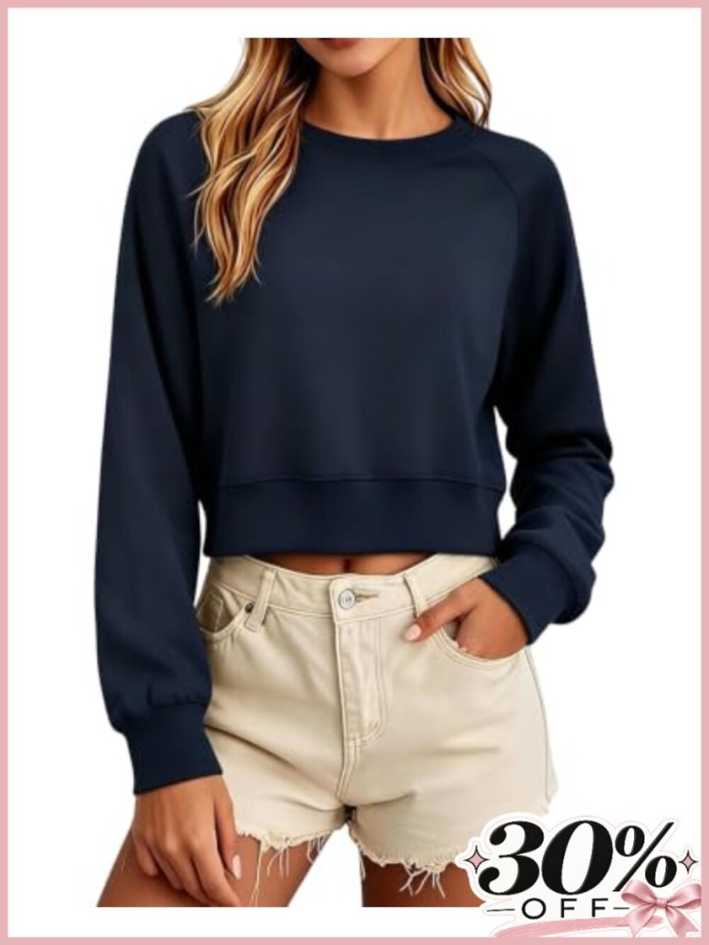 Cropped Sweatshirt Oversized Cotton Blend Crewneck Pullover